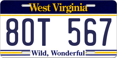 WV license plate 8OT567