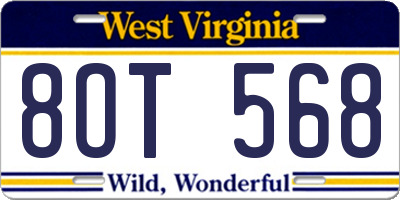 WV license plate 8OT568