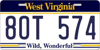 WV license plate 8OT574