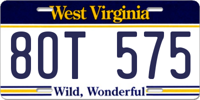 WV license plate 8OT575