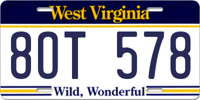 WV license plate 8OT578