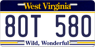 WV license plate 8OT580