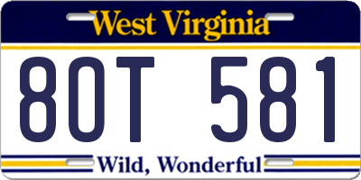 WV license plate 8OT581
