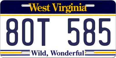 WV license plate 8OT585