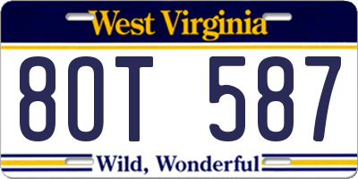 WV license plate 8OT587