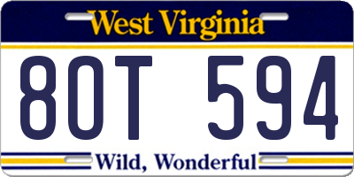 WV license plate 8OT594