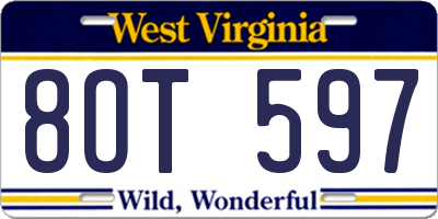 WV license plate 8OT597