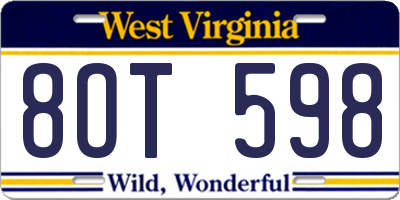 WV license plate 8OT598