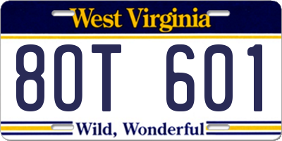 WV license plate 8OT601