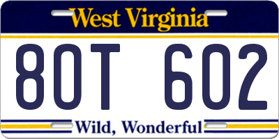 WV license plate 8OT602