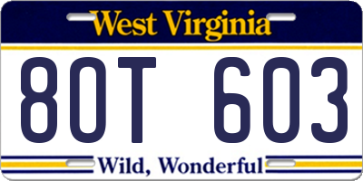WV license plate 8OT603