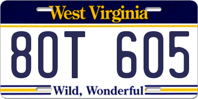 WV license plate 8OT605