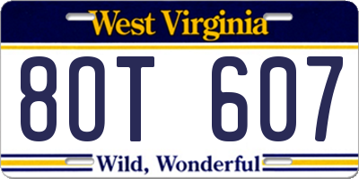 WV license plate 8OT607