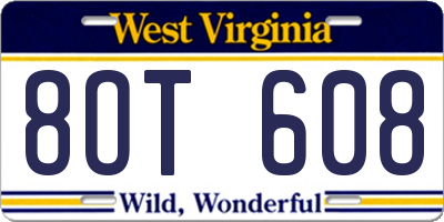 WV license plate 8OT608