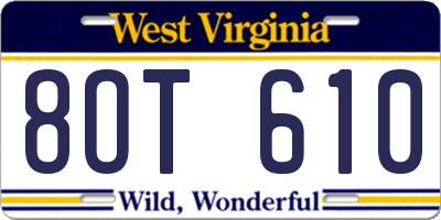 WV license plate 8OT610