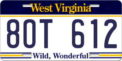 WV license plate 8OT612