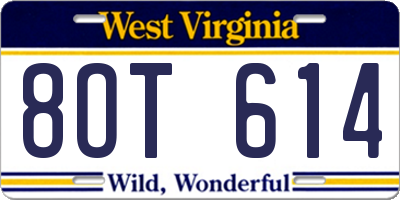 WV license plate 8OT614