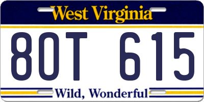 WV license plate 8OT615