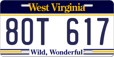 WV license plate 8OT617