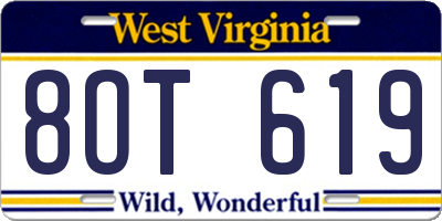 WV license plate 8OT619