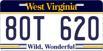 WV license plate 8OT620
