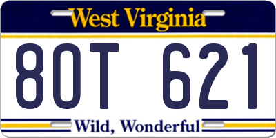 WV license plate 8OT621