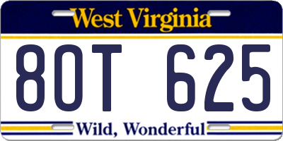 WV license plate 8OT625