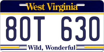 WV license plate 8OT630