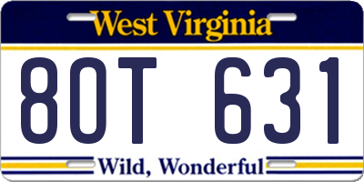 WV license plate 8OT631
