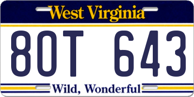 WV license plate 8OT643