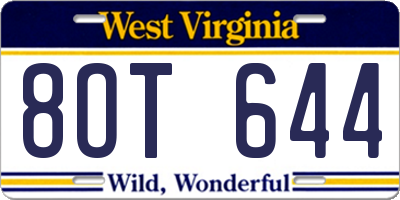 WV license plate 8OT644