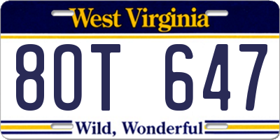 WV license plate 8OT647