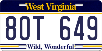 WV license plate 8OT649