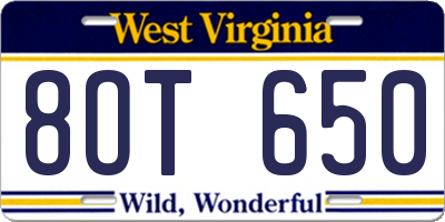 WV license plate 8OT650
