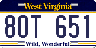 WV license plate 8OT651