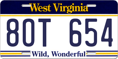 WV license plate 8OT654