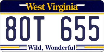 WV license plate 8OT655