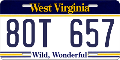 WV license plate 8OT657