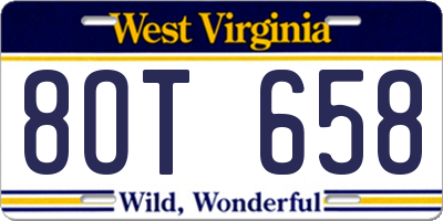 WV license plate 8OT658
