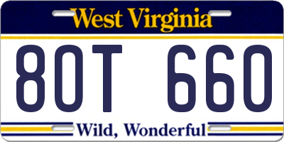WV license plate 8OT660