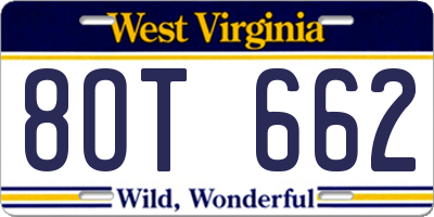 WV license plate 8OT662
