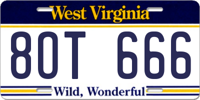 WV license plate 8OT666