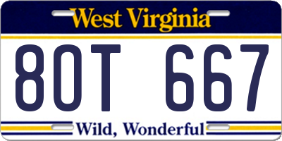WV license plate 8OT667