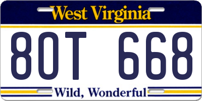 WV license plate 8OT668