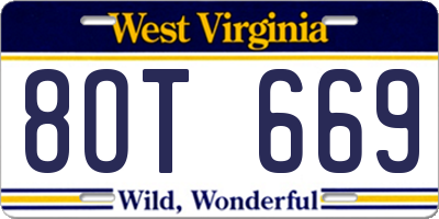 WV license plate 8OT669