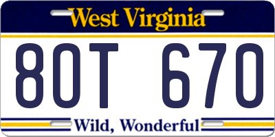 WV license plate 8OT670