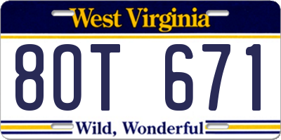 WV license plate 8OT671