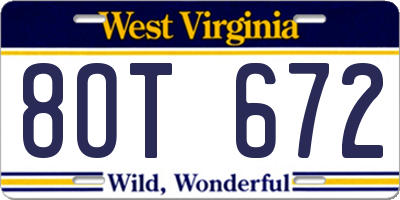 WV license plate 8OT672