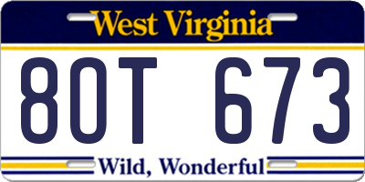 WV license plate 8OT673