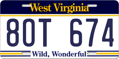WV license plate 8OT674